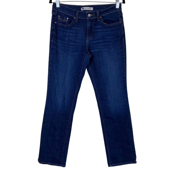 Levi’s Wmns Sz 28x32 505 Straight Leg Dark Wash Jeans w Faux-Flap Pockets Casual - Picture 3 of 16